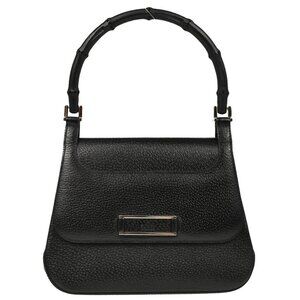 Gucci Black Leather Bamboo Handbag